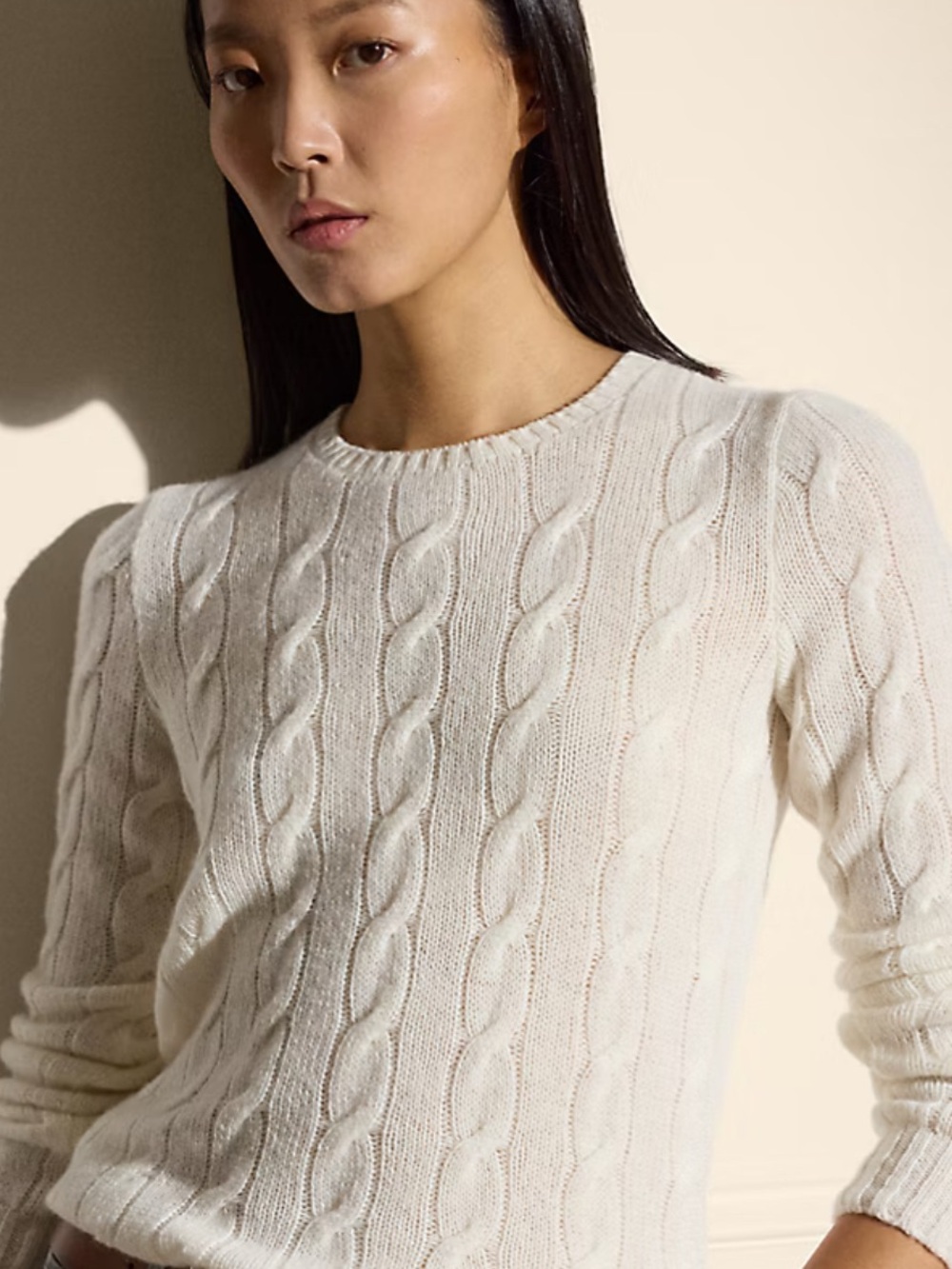Ralph Lauren Cashmere Cable Knot Sweater in Cream